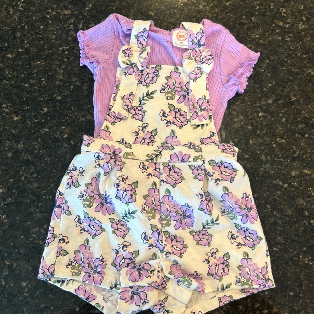 Wonder Nation Purple Floral Kids Overall and Shirt Set